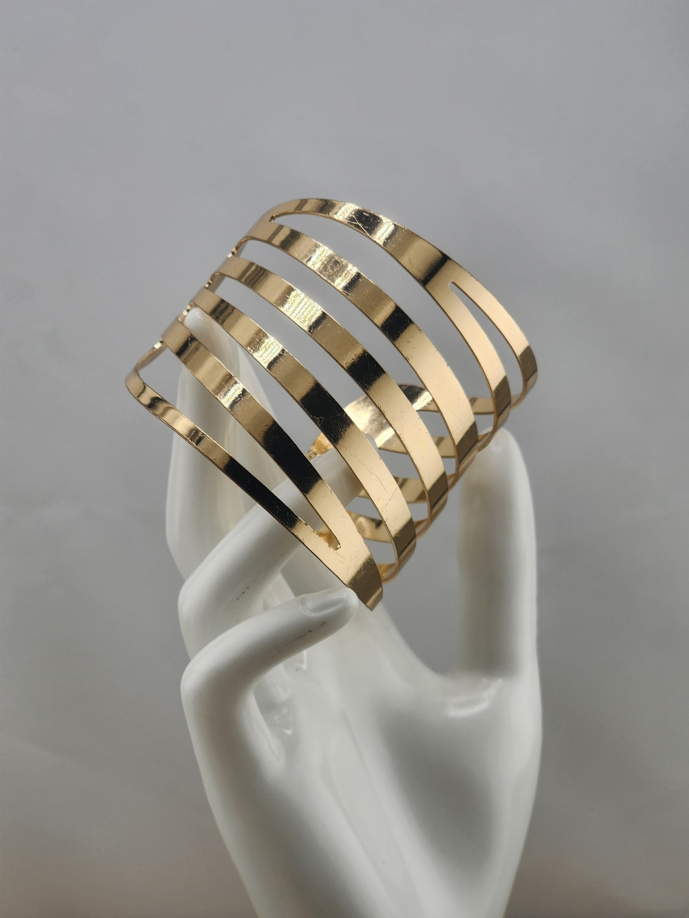 Gold Tone Wide Cutout Cuff Bracelet - 0580